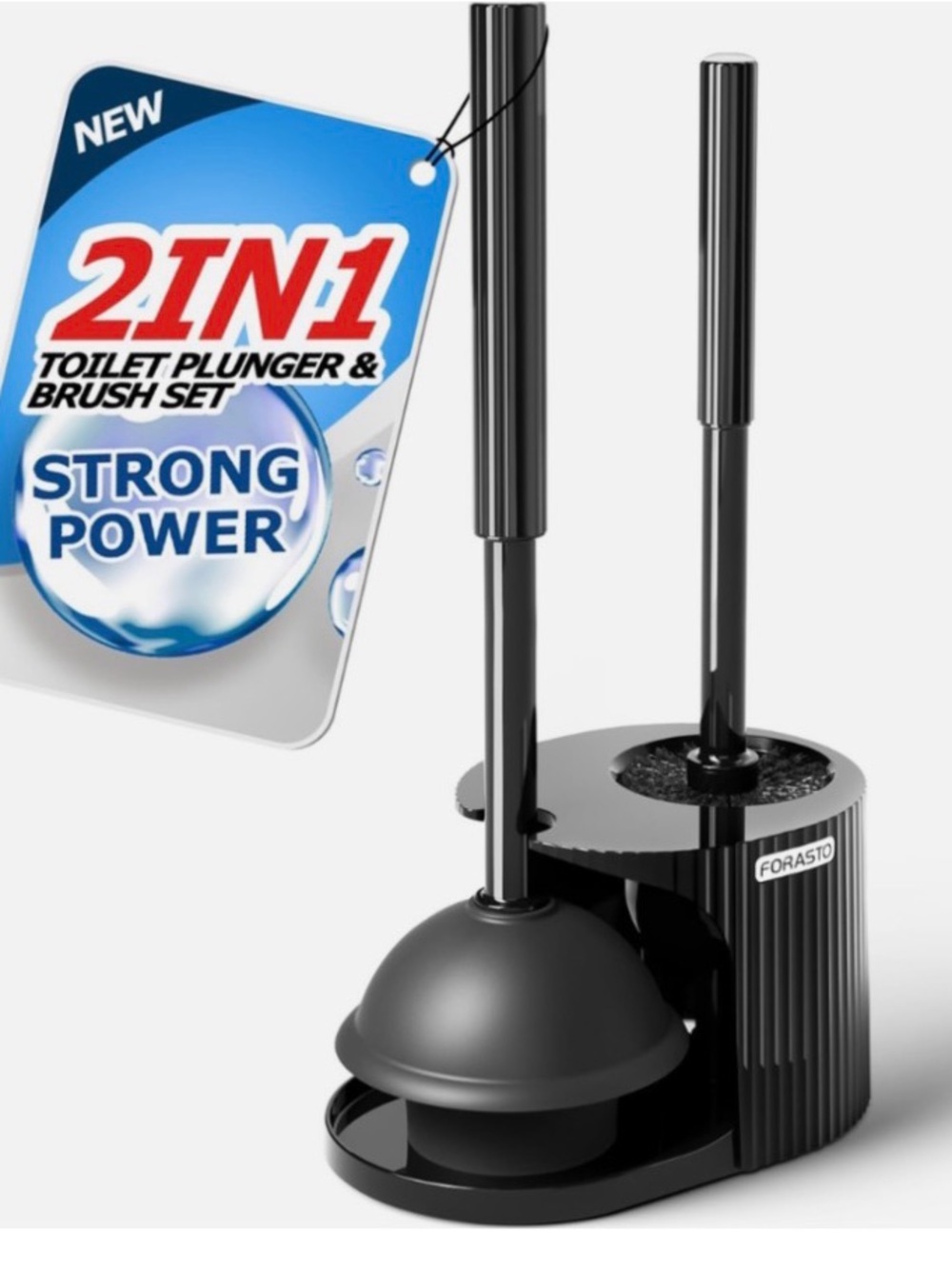 Forasto 2-in-1 Black Toilet Plunger & Brush Set